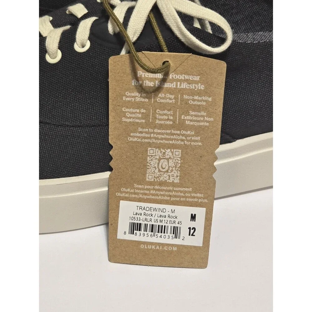 Olukai Tradewind Men's 12 Canvas Shoes Lace Up Boat Beach Sneakers Lava Rock NWT